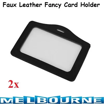 2x Clear Faux Leather Horizontal ID Card Holder For Office Lanyard Student Ident • $2.92