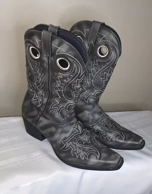 Durango Black Gray Leather Gambler Western Boots Men's 11.5 D 🤠Cowboy 12” Tall • $45