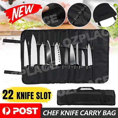 22 Slots Chef Knife Roll Bag Cooking Knife Portable Storage Case Handbag Black • $17.95