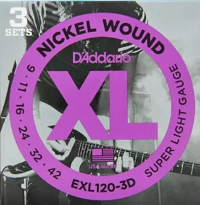 D'Addario EXL120-3D Nickel Electric Guitar Strings 3 Sets UPC 019954126100 • $17.99