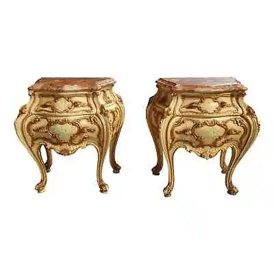 Vintage French Louis XVI Ornate Rococo Gold Nightstands W Marble Table Tops • $2650