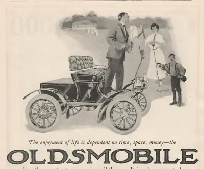Oldsmobile Runabout Automobile Man In Car Woman Golfing Caddy 1905 Print Ad • $9.88