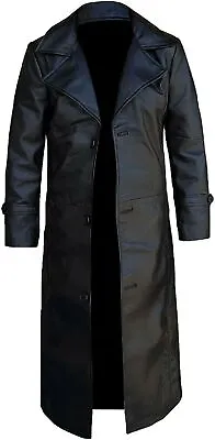 Men's Real Leather Long Winter Trench Coat Full Length Duster Black Overcoat US • $159.20