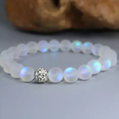 Glowing Moonstone Beaded Bracelet Delicate Healing Balancing Stretch Bracelet • $10.99