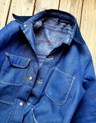 Vtg WRANGLER BLUE BELL Denim Chore Work Jacket Coat 42 Blanket Lined THRASHED • $9.99