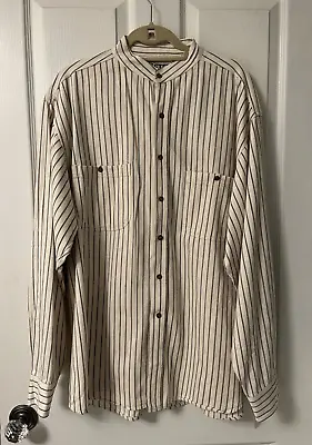 Vintage Cactus Clothing Shirt Mens XL Ivory Stripe Button Up Banded Collar L/S • $21.99