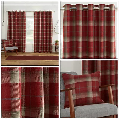 £10.99 • Buy Red Blackout Highland Tartan Carnoustie Check Eyelet Top Ring Top Curtain Pair