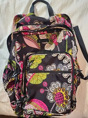 Vera Bradley Backpack Moon Blooms Nylon Black Pink Green Floral Back To School • $18.99