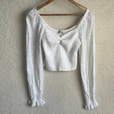 Hollister Shirt Womens Small White Shirred Long Sleeve Eyelet Top • $16.94