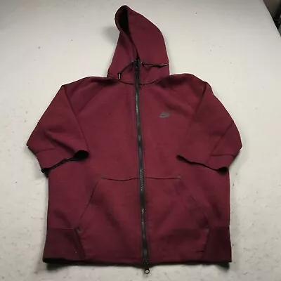 Nike Tech Hoodie Mens Medium Red Maroon Fleece Full Zip Sportswear Logo Solid • $20.99