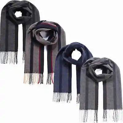 Men's Striped Scarves Winter Warm Shawl Long Wrap Soft Fringe Tassles Neck Scarf • £4.42