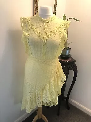 Mellow Yellow Stunning Tea Dress Lace Ruffle Dress 8 - 10 Holiday Cruise Party • £4.99