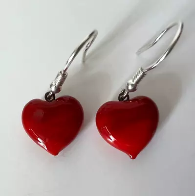 Murano GlassHandcrafted Unique Jewelry925 Sterling Silver Red Heart Earrings  • $24.90