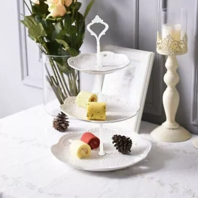 3 Tier Ceramic White Round Display Cake Stand Food Platter Serving Rack Holder • £6.75