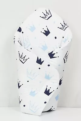 BABY SWADDLE WRAP SNUGGLE NEWBORN BLANKET PRAM QUILT SLEEPING BAG Blue Crowns • £8.99