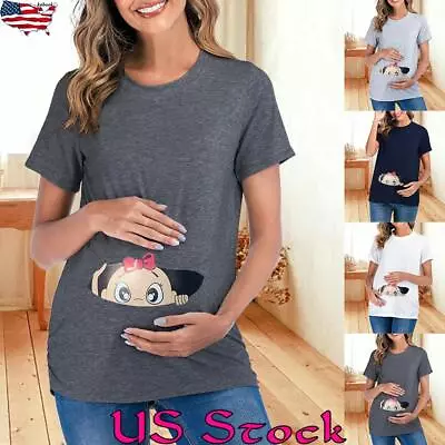 Women Summer Print Pregnant Maternity Loose Casual T-Shirt Blouse Nursing Tops • $15.39