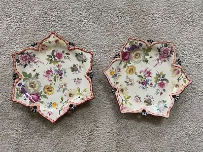 MacKenzie Childs Chelsea Luster Luncheon Plate 11.5  Hexagon Floral - LOT OF 2 • $102.50