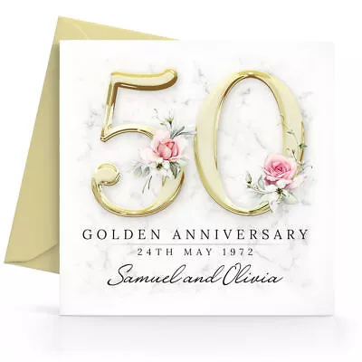 £2.95 • Buy Personalised 50th Golden Wedding Anniversary Card With Printed Number & Flowers