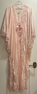 Vintage Marpem 1960s Pink Long Nightgown & Robe Peignoir Silky Nylon & Lace Sz S • $99.99