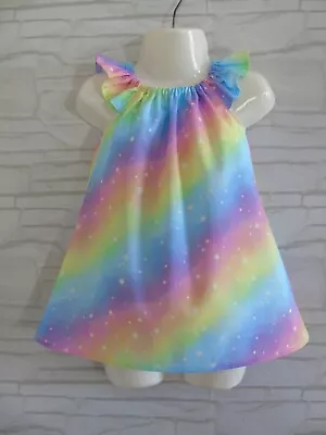 Baby Girls Rainbow Galaxy Dress Age 9-12 Months Handmade • £10