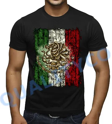 Distressed Mexican Flag Black T Shirt Mexico Beast Soccer Biker Muscle Tee • $9.99