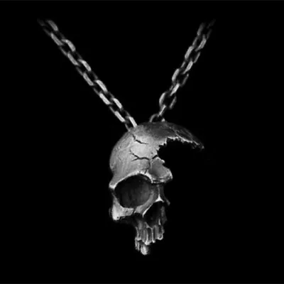 925 Silver Half Face Skull Necklace Gothic Women Men Party Band Jewelry • $2.22