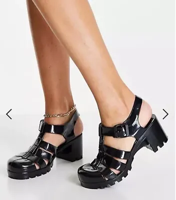 London Rebel Women Heeled Jelly Shoes In Black UK 5 Size RRP £30 • £9.99