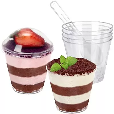 Dessert Cups With Dome Lids And Spoons 100 Pack 3 Oz Round Mini Plastic Parfait  • $30.79