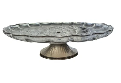 $35 • Buy Val St Lambert Crystal Cake Plate Vintage Silver Pedestal Stand 12  Balmoral