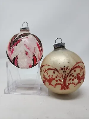 Set Of 2 Vintage Christmas Mercury Glass Mica Ornaments - USA Made • $19.95