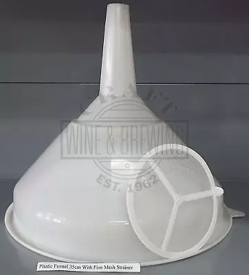 Plastic Homebrew Funnel 35cm Mouth Includes Fine Mesh Strainer Filter Insert • £14.99