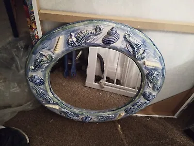 Mirror With Shells Blue & White Nautical Maritime Bathroom Raised  • £24.99