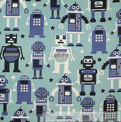 $6.08 • Buy BonEful Fabric FQ Cotton Quilt Blue White American Flag Robot Boy Computer USA L