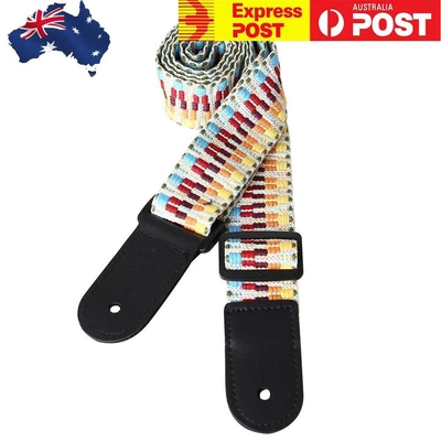 $10.19 • Buy Adjustable Guitar Ukulele Strap Rainbow Webbing Belt With PU Leather Ends 4.3ft