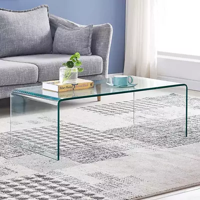 SMARTIK Glass Coffee Table Modern Tempered Clear Coffee Tables Decor For Living • $147.39