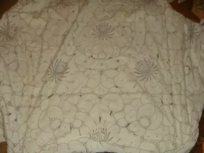 Vintage Tablecloth - Open Embroidered ? Pattern - 62  X 96  - Hard To Describe • $39.95