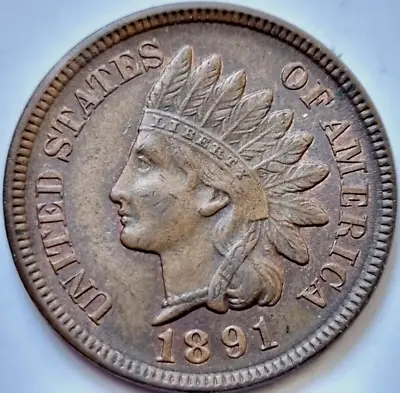 $35 • Buy US 1891  Indian Head  Full Liberty - One Penny 1c Coin - Philadelphia Mint, USA