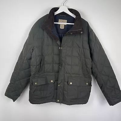 LL Bean Jacket Mens X Large Loden Upcountry Waxed Cotton Down Quilted Field Coat • $125