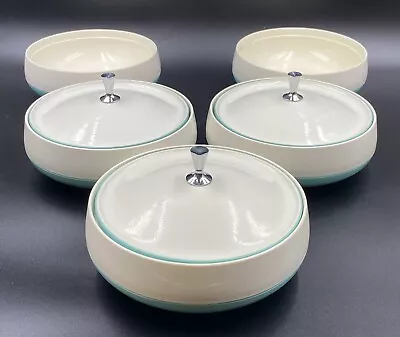 $64.80 • Buy 5 Retro Mid Century Vacron Bopp - Decker Turquoise White Serving Bowl & 3 Lids