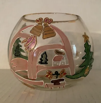 Hand Painted Crystal Clear Bowl Made In Romania W/Gold Trim - Christmas Design • $22.80