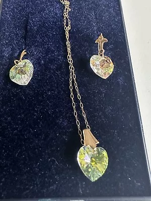 H. Samuel 9ct Gold Heart Crystal Earrings Pendant Set  • £35