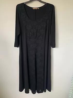 Advocado Size 18 3/4 Sleeve Scoop Neck Lace Panel Front Black Maxi Dress • $34.95
