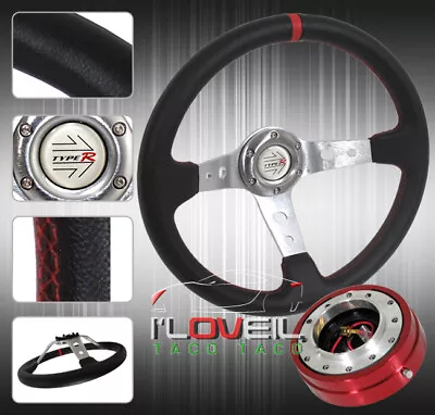 350mm 6 Bolt Red Stitch Jdm Steering Wheel +1.5  Quick Release & Jdm Horn Button • $49.99