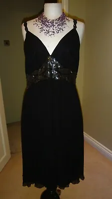 Per Una @ M&S 1920s Black Flapper Charleston Pleated & Beaded Dress Size 14 R • £25