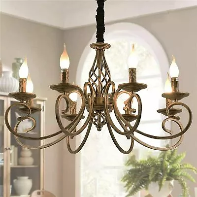 Vintage Iron Rustic Chandeliers 6-8 Lights Candle French Country Chandelier • $118.23
