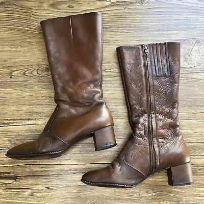 Vintage Selby Saks Fifth Avenue Anti Freeze Brown Leather Women’s Boots Sz 6 1/2 • $100