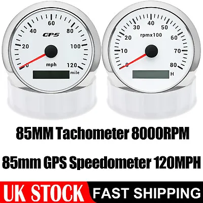 6 Gauge Set 85mm GPS Speedometer 120MPH&Tachometer 8000rpm Gauge For Marine Boat • $69.06