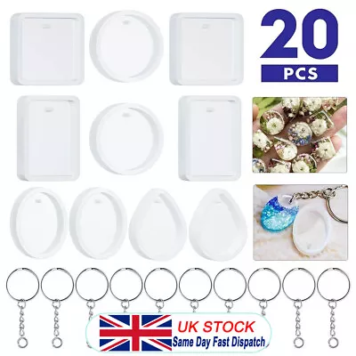 £6.57 • Buy 20PCS Resin Casting Silicone Mold Keychhain Pendant Drop Epoxy Key Rings DIY UK