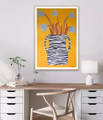 Zebra Vase Still Life Collage Painting Unframed A2 Original Wall Art Kim Magee • $64.94