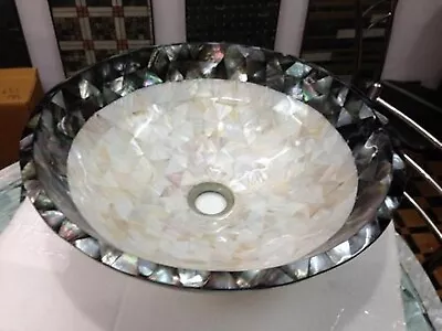 15 Inches White Marble Counter Top Sink Overlaid With MOP Wash Basin Royal Look • $780